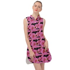 Bat Rose Lips Pink Pattern Sleeveless Shirt Dress