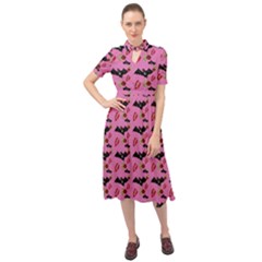 Bat Rose Lips Pink Pattern Keyhole Neckline Chiffon Dress by snowwhitegirl