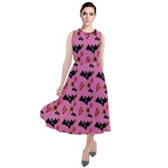 Bat Rose Lips Pink Pattern Round Neck Boho Dress