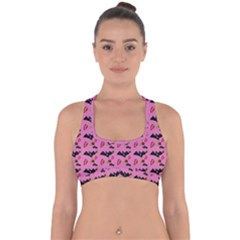 Bat Rose Lips Pink Pattern Cross Back Hipster Bikini Top 