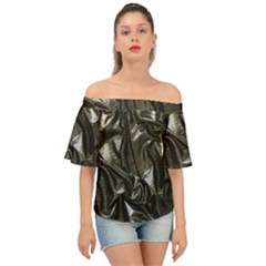 Metallic Silver Satin Off Shoulder Short Sleeve Top