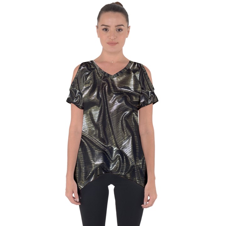 Metallic Silver Satin Cut Out Side Drop Tee