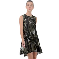 Metallic Silver Satin Frill Swing Dress