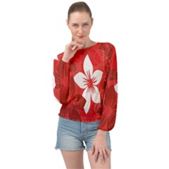 Tropical Red Flowers Banded Bottom Chiffon Top