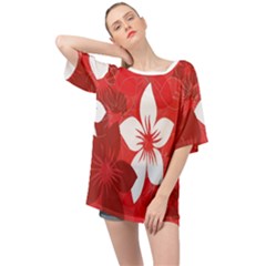 Tropical Red Flowers Oversized Chiffon Top