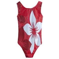 Tropical Red Flowers Kids  Cut-out Back One Piece Swimsuit by retrotoomoderndesigns