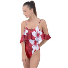 Tropical Red Flowers Drape Piece Swimsuit