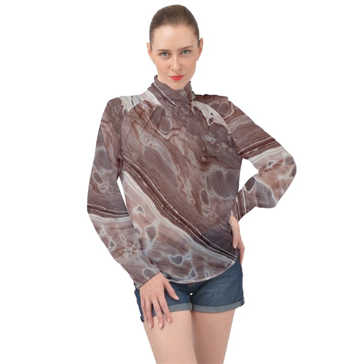 MUD High Neck Long Sleeve Chiffon Top