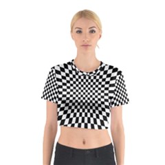 Illusion Checkerboard Black And White Pattern Cotton Crop Top by Vaneshart