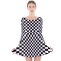 Illusion Checkerboard Black And White Pattern Long Sleeve Velvet Skater Dress View1