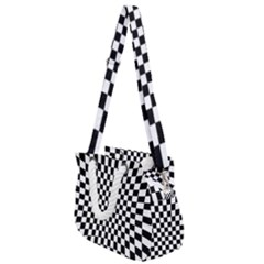 Illusion Checkerboard Black And White Pattern Rope Handles Shoulder Strap Bag by Vaneshart