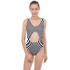 Illusion Checkerboard Black And White Pattern Center Cut Out Swimsuit by Vaneshart