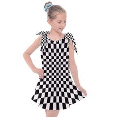 Illusion Checkerboard Black And White Pattern Kids  Tie Up Tunic Dress by Vaneshart