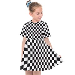 Illusion Checkerboard Black And White Pattern Kids  Sailor Dress by Vaneshart