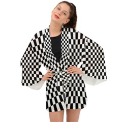 Illusion Checkerboard Black And White Pattern Long Sleeve Kimono by Vaneshart