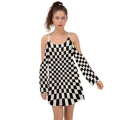 Illusion Checkerboard Black And White Pattern Kimono Sleeves Boho Dress by Vaneshart