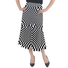 Illusion Checkerboard Black And White Pattern Midi Mermaid Skirt by Vaneshart