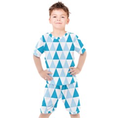 Abstract Modern Background Blue Kids  Tee And Shorts Set by Vaneshart