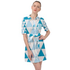 Abstract Modern Background Blue Belted Shirt Dress