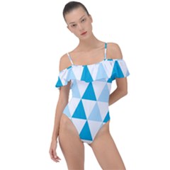 Abstract Modern Background Blue Frill Detail One Piece Swimsuit