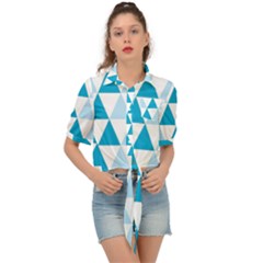 Abstract Modern Background Blue Tie Front Shirt 