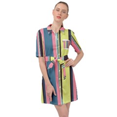 Stripes Colorful Wallpaper Seamless Belted Shirt Dress