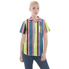 Stripes Colorful Wallpaper Seamless Women s Short Sleeve Pocket Shirt