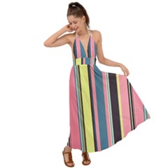 Stripes Colorful Wallpaper Seamless Backless Maxi Beach Dress