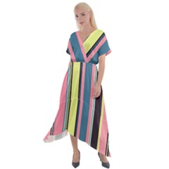 Stripes Colorful Wallpaper Seamless Cross Front Sharkbite Hem Maxi Dress