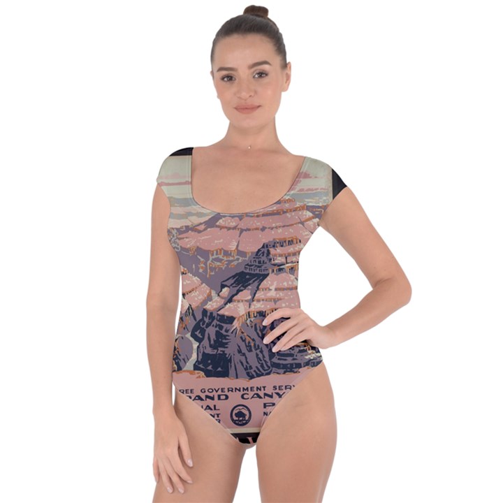 Vintage Travel Poster Grand Canyon Short Sleeve Leotard 