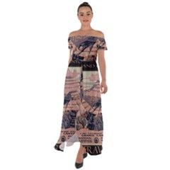 Vintage Travel Poster Grand Canyon Off Shoulder Open Front Chiffon Dress