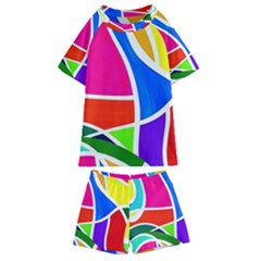 Abstract Background Kids  Swim Tee And Shorts Set