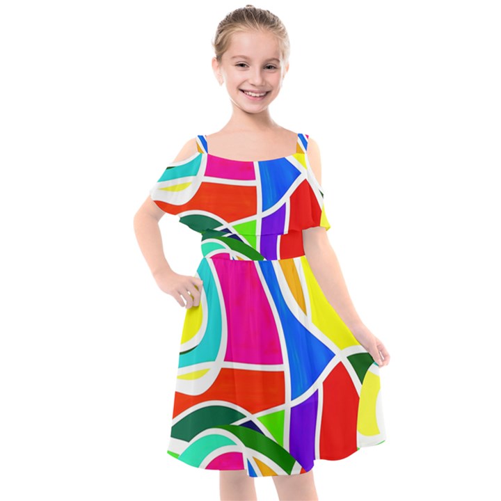 Abstract Background Kids  Cut Out Shoulders Chiffon Dress