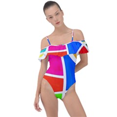 Abstract Background Frill Detail One Piece Swimsuit