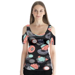 Seamless Sweets Background Butterfly Sleeve Cutout Tee 