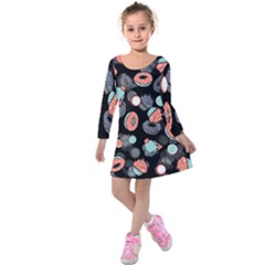 Seamless Sweets Background Kids  Long Sleeve Velvet Dress by Vaneshart