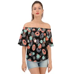 Seamless Sweets Background Off Shoulder Short Sleeve Top