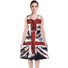 British Flag V-neck Midi Sleeveless Dress  by Vaneshart