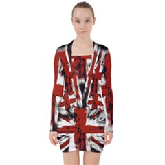 British Flag V-neck Bodycon Long Sleeve Dress by Vaneshart