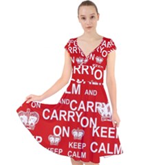 Keep Calm And Carry On Cap Sleeve Front Wrap Midi Dress by Vaneshart