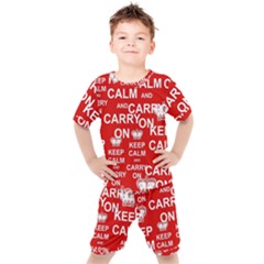 Keep Calm And Carry On Kids  Tee And Shorts Set by Vaneshart