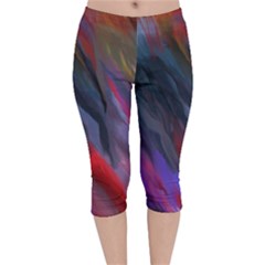 Abstract Paint Painting Watercolor Velvet Capri Leggings 