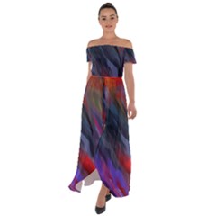 Abstract Paint Painting Watercolor Off Shoulder Open Front Chiffon Dress