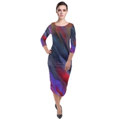 Abstract Paint Painting Watercolor Quarter Sleeve Midi Velour Bodycon Dress by Vaneshart