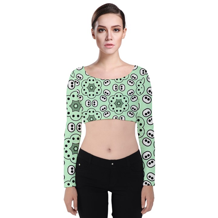 Background Texture Dots Pattern Velvet Long Sleeve Crop Top