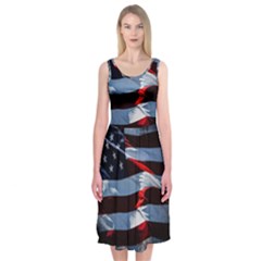 Grunge American Flag Midi Sleeveless Dress by Vaneshart