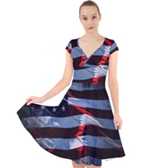 Grunge American Flag Cap Sleeve Front Wrap Midi Dress by Vaneshart