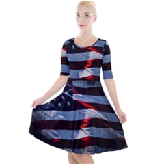 Grunge American Flag Quarter Sleeve A-line Dress by Vaneshart