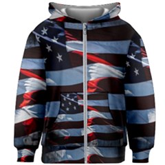 Grunge American Flag Kids  Zipper Hoodie Without Drawstring by Vaneshart