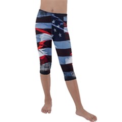 Grunge American Flag Kids  Lightweight Velour Capri Leggings  by Vaneshart